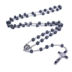 Pendant Necklaces Catholic Rosary Jewelry Square Beads Long Cross Strand Necklace Drop Delivery Pendants Dhuv9