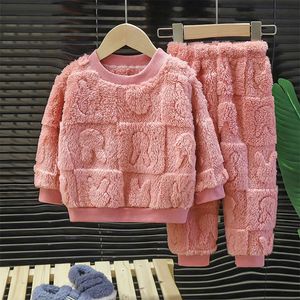 Pijama Çocuk Pijama Seti Sıcak Sonbahar Kış Plagwear Çocuklar İçin Kız Kızlar Kalınlaştırılmış Homewear Peluş Bebek Giysileri Seti 1-10 Yıllık 231023