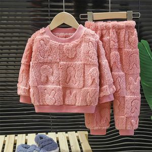 Pajamas Children's Pajama Set Warm Autumn Winter Sleepwear for Kids Boys Girls Thickened Homewear Plush Baby Clothes Set 1-10years 231023