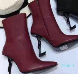 Winter Fashion Women Opyum Ankle Boots Nude Black Leather Letter Logo-heels Famous Lady Pointed