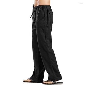 Erkek kot pantolon erkekler doğa pamuk keten pantolon yaz joggers pantolon sıradan erkek katı elastik bel düz gevşek koşu artı