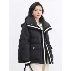 Women's Down Puffer Jackets Black Winter Korean Fashion Y2K Style Streetwear Chic Warm 2023 Female Coat Cotton Beige