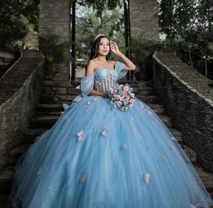 الأميرة قبالة كرات الكتف ثوب Quinceanera فستان خرز عيد ميلاد الوردي روبس دي ماري seques التخرج من الدانتيل