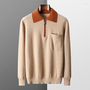 Men's Sweaters Men's Pure Cashmere Lapel Pullover Sweater High-end Knitted 2023 Autumn And Winter Full Sleeved 2 Colors