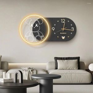 壁の時計リビングルーム時計作品クォーツエレガントな手装飾ギフトアートナンバーライトラウンドモダンなreloj装飾