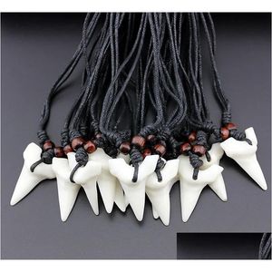 Colares Pingente Moda Atacado Misto 12 Pcs Imitação Yak Osso Tubarão Dente Colar Dentes Brancos Amet Pingente Para Homens Mulheres Jóias Dhsod