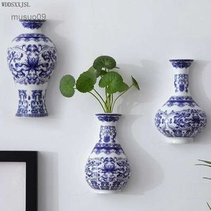 Wazony wddsxxjsl wazon ceramiczny antyczny niebiesko -biały porcelanowy układ kwiatowy wazon wazonowy domek akcesoria ściany wiszące 24