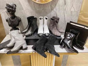 Botas femininas designer de salto alto grosso camurça couro tornozelo bota inverno festa de neve casamento botas quentes com caixa