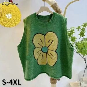 Damenwesten Kawaii Baggy Sweater Westen Frauen Blumenmuster Chic Weich Freizeit Vintage O-Ausschnitt Preppy Style Modisch All-Match S-4XL Gestrickt 231023