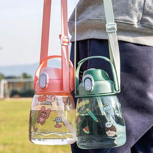 Garrafas de água crianças garrafa de palha bonito com adesivos beber direto e canudos design duplo para leite chá suco caminhadas