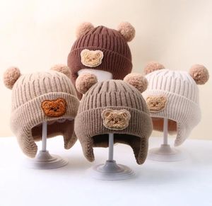 Inverno bebê gorro boné dos desenhos animados urso proteção de orelha chapéu de malha para a criança meninos meninas bonito coreano quente crianças crochê chapéus gorros