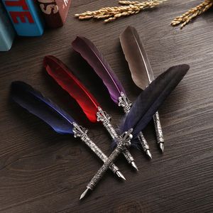 Fountain Pens 1 Set Multicolor Retro Quill Dip Pen Turkey Feather Pen Quill Oblique 5 Nibs Pen Set Gift Writing Tools Office School Supply 231023