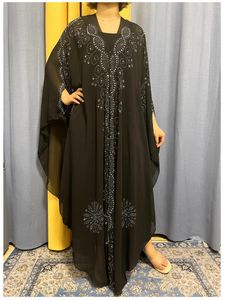 Ubranie etniczne 2023 Otwarta afrykański indyk muzułmańska sukienka z kapturem Kobiety Chifon Dubai Kaftan Pereads Cardigan Boubou Islamski
