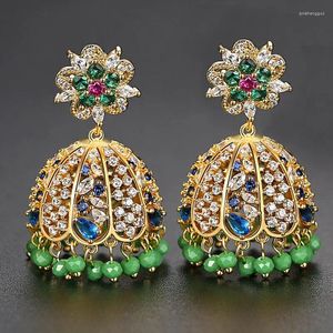 Brincos pendurados Jhumka Jhumki Brinco de gota de cristal banhado a ouro feminino joias presentes de noiva