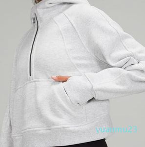 Kadın Ceket Hoodys artı Veet Sonbahar ve Kış Yoga Hoodie Scuba Kalınlama Sporları Yarım fermuarlı Terry Designer Sweater