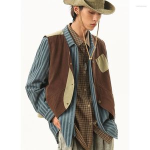 Men's Vests Men's Japanese Contrast Workwear Tooling Couple Retro Causal Loose High Street Sleeveless Overcoat Men Tops Male Clothes