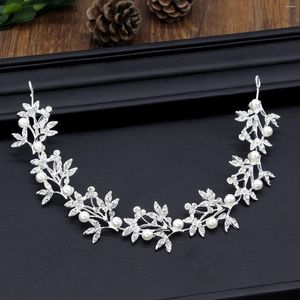 Hair Clips Bridal Exquisite Alloy Tiaras Pearl Rhinestone Leaves Decoration Women Prom Wedding Party Headdress Accessories