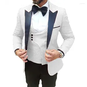 Men's Suits 2023 Fashion Coat Pant Designs Business Party Men Formal Groom Pattern White Set Slim Fit Tuxedo Wedding For Male