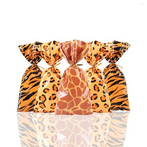 Geschenkpapier, 50 Stück, Dschungeltier-Leckerli-Beutel, wilde Giraffe, Leopardenmuster, Zellophan-Kunststoff-Süßigkeitsbeutel, Safari-Zoo-Geburtstagsparty-Zubehör