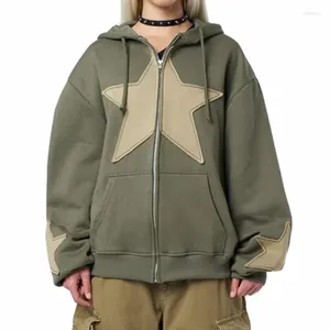 Women's Hoodies Women Y2k Coat Spring Autumn Clothes Long Sleeve Star Zip Up Drawstring Hoodie Female Clothing Streetwear