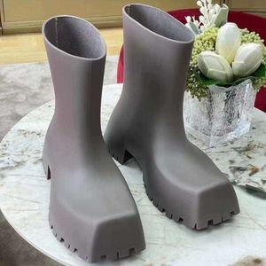 Ankle boots balenciashoes Waterproof anti slip water boots rubber shoes fashionable short drum rain boots women's square head rain shoes s boots FN9FL