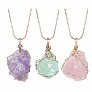 Colares Pingente Colar de Cristal Natural Roungh Tumbled Rock Pedra Cura Irregar Jóias Artesanais Para Mulheres Com Longa Cadeia Drop Dhqh9