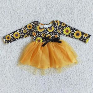 Flickaklänningar Promotion Baby Girls Sunflower Clothing Long Sleeves Orange Tulle Twirl Dress Children Fashion Toddler Leopard Floralkläder