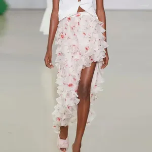 Skirts Floral Printed Length Faldas Para Mujeres Ruffles Tutu Skirt For Girls Women Split Fashion