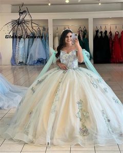 プリンセスオフショルダーボールガウンQuinceanera Dress Beaded Birthday Robes de Mariee Aptliques Graduation Gown Lace Up Back Vestid