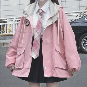 Damenjacken Damen japanische Kawaii Reißverschluss rosa Frau Jacke koreanische Adrette passende Winterkleidung lose süße weibliche Tops