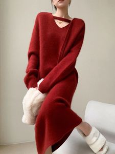 女性用セーターズ特大のセータープルオーバーロングスリーブドレス韓国ファッションセーター女性エレガントなロングドレストップ秋のセータードレス231023