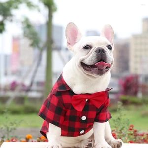 Cão vestuário bowtie t-shirts clássico xadrez fina respirável roupas de verão para pequenos cães grandes filhote de cachorro pet gato colete camisa