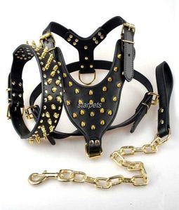 Cool Spiked Studded Leather Dog Harness Rivets Collar and Leash Set For Medium Large Dogs Pitbull Bulldog Bull Terrier 26quot342176257
