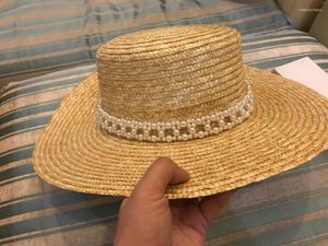 Berets 01910-Handmade Pearl Ribbon Straw Lady Fedoras Cap Mulheres Panamá Jazz Hat
