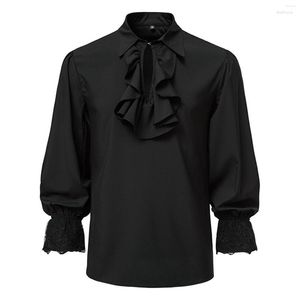 Herrklänningskjortor herrskjorta för män vintage 70 -tal frill ruffle up vicotorian dräkt topp gotisk punk retro tee faxu silk cravat