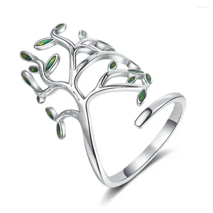 Klusterringar hög kvalitet 925 Sterling Silver Green Leaf Open Style Ring for Girl Christmas Valentine's Day Jewelry Gift Wholesale