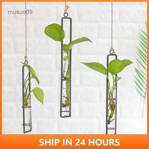 Vases 1/3PCS Creative Hemp Rope Wrought Iron Glass Vase Living Room Wall Hanging Hydroponic Green Dill Plant Container Decoration 2#L24