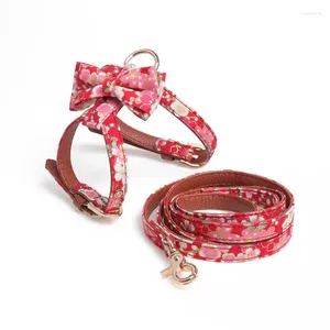 Dog Collars PU Harness And Leash Sets Japanese Style Design Big Bow Decor K-shaped Cat Traction Pet Collar Set Supplies