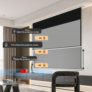 Ortam Işığı Reddedilen Siyah Kristal Otomatik Projeksiyon Ekranı Gizli Gizli Tavan içi Projektör Ev Sineması için