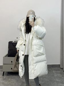 Mulheres para baixo parkas à prova dwaterproof água inverno longo puffer jaqueta 2023 grande real pele de guaxinim com capuz pato casaco feminino chuva pena 231023