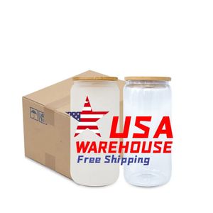 US/CA Stocked 16oz Kupa Süblimasyon Boşlukları Temiz Buzlu Cam Tumbler Suyu Soda Su Şişeleri Noel Diy Baskı Bardakları