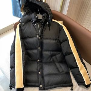 Luxury men goose down jacket famous reflective stripes bread classic full print logo designer winter women hooded jackets fashion outerwear warm coat C202302