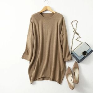 Women's Sweaters Women's 85% Silk 15% Cashmere Crew Neck Long Loose Type Pullover Top Sweater Dress LY001 231023