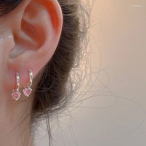 dangle earrings pink love for Girls Fashion and Creative Boursatile Heart ShapedZircon Hoop