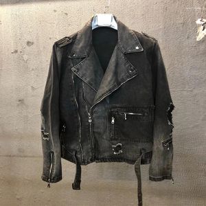 Giacche da uomo Moda da strada da uomo Giacca da uomo Retro Nero Grigio Cerniera Designer Distrutto Punk Strappato Denim Hip Hop Biker Chaqueta