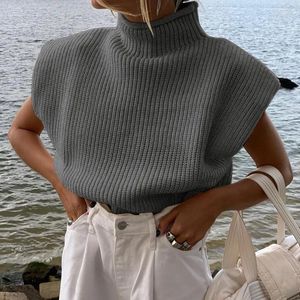 Women's Sweaters Knitted Sleeveless Orange Solid Fashion Women Turtleneck Autumn Winter O-Neck Black White Warm Pullovers G2105