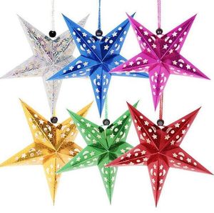 Christmas Decorations Pentagram Hanging Paper Star Hanging Ceiling Laser Pentagram Christmas Garden Home Decor SN6277