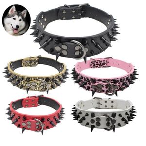 5cm Wide Cool Sharp Spiked Studded Leather Dog Collars 3860cm For Medium Large Breeds Pitbull Mastiff Boxer Bully 4 Sizes3326631