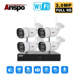 4st 4CH Wireless Security Camera System WiFi Camera Kit NVR 3MP 24 timmar fullfärgad CCTV Hemövervakningssystem Vattentät