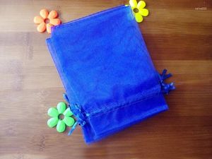 Smyckespåsar 500st 9 12 cm Royal Blue Organza Presentpåse Packaging Display Påsar Drawstring Pouch för armband/halsband minigarn